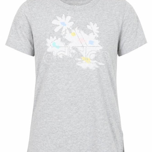 Adidas Girls Grey Graphic Logo T-Shirt Age 18 Years Regular Fit Cotton Blend