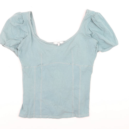 Next Women's Blue Scoop Neck Puff Sleeve Jersey Top Size 18