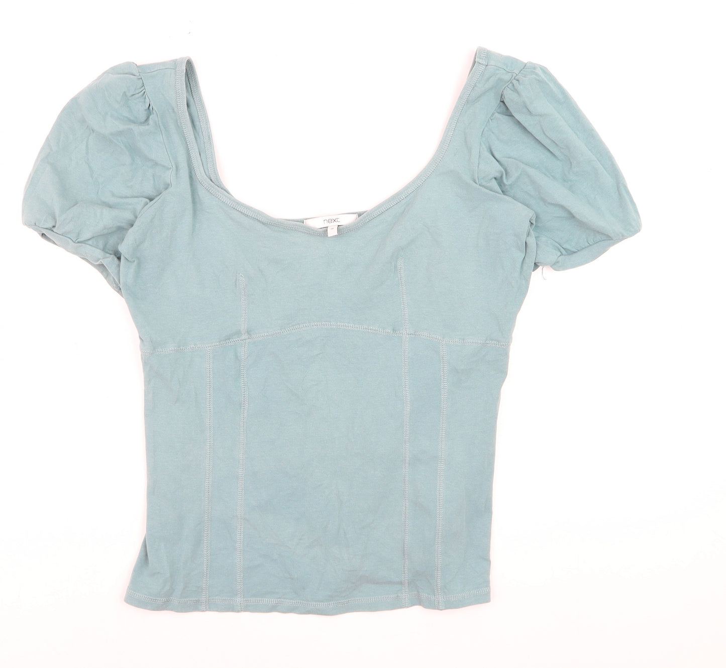 Next Women's Blue Scoop Neck Puff Sleeve Jersey Top Size 18