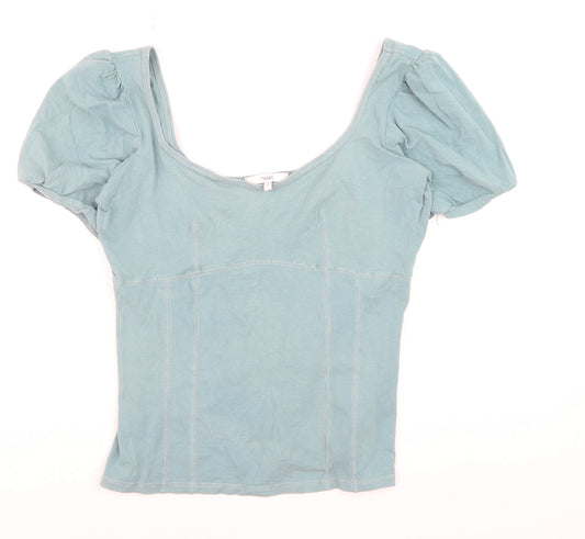 Next Women's Blue Scoop Neck Puff Sleeve Jersey Top Size 18