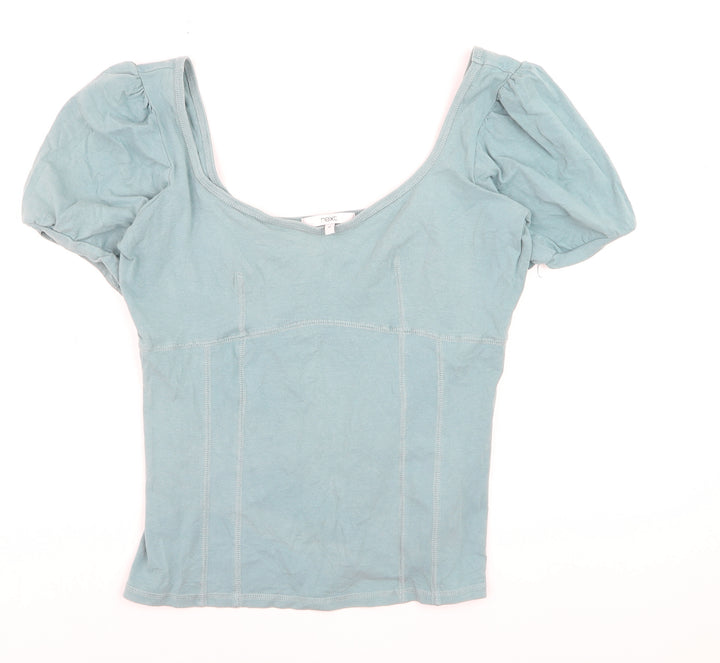 Next Women's Blue Scoop Neck Puff Sleeve Jersey Top Size 18