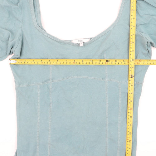 Next Women's Blue Scoop Neck Puff Sleeve Jersey Top Size 18