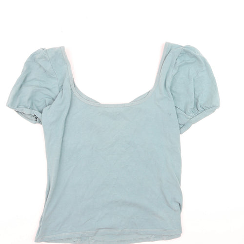 Next Women's Blue Scoop Neck Puff Sleeve Jersey Top Size 18