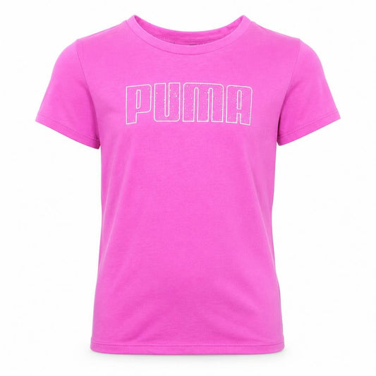 Front view of Puma girls’ pink 11-12 years crew neck short sleeve training t-shirt