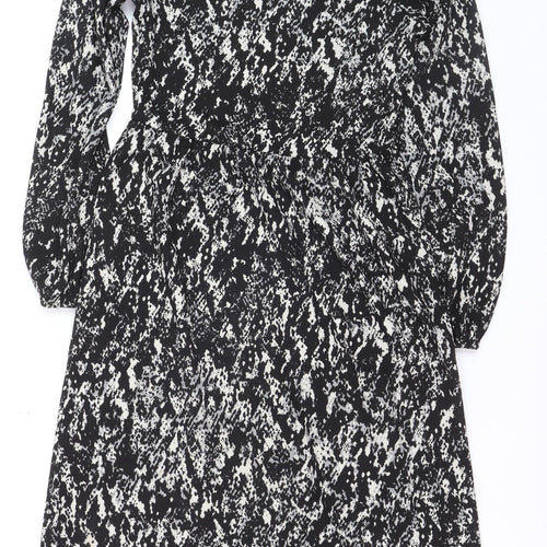 JDY Women's Black Animal Print A-Line Long Sleeve Dress XS