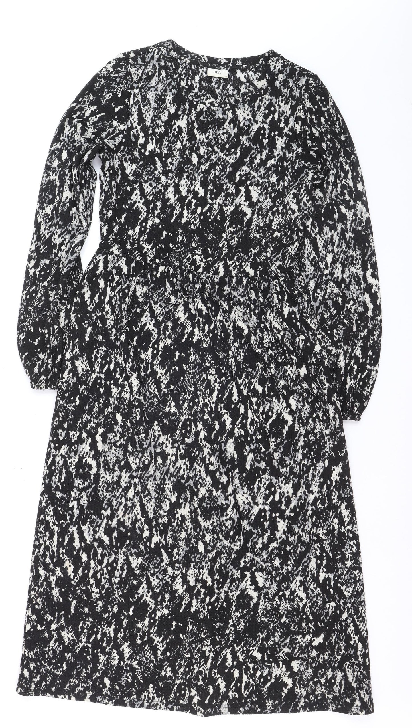 JDY Women's Black Animal Print A-Line Long Sleeve Dress XS