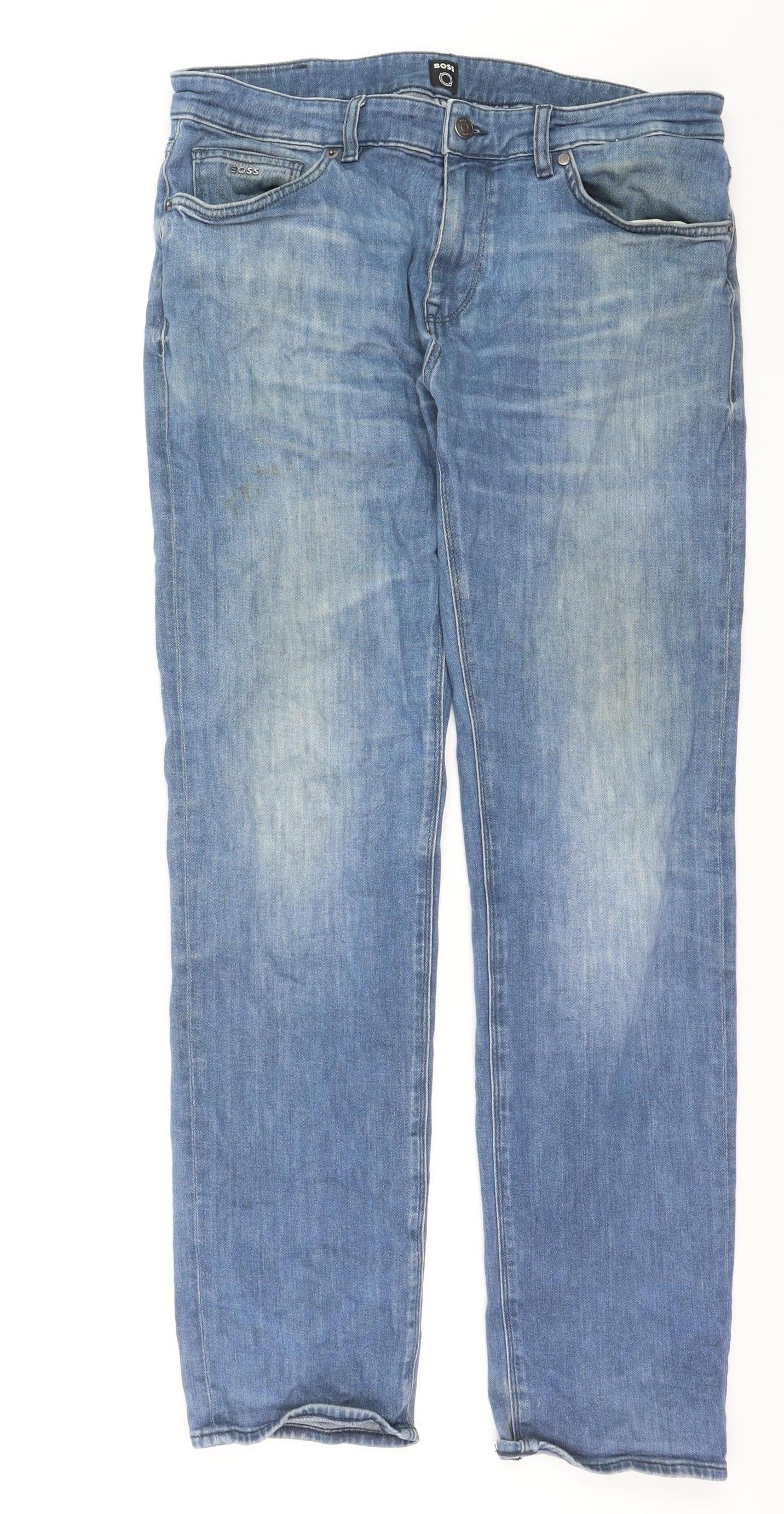 Hugo Boss Maine Men's Blue Regular Fit Straight Jeans 34W 32L