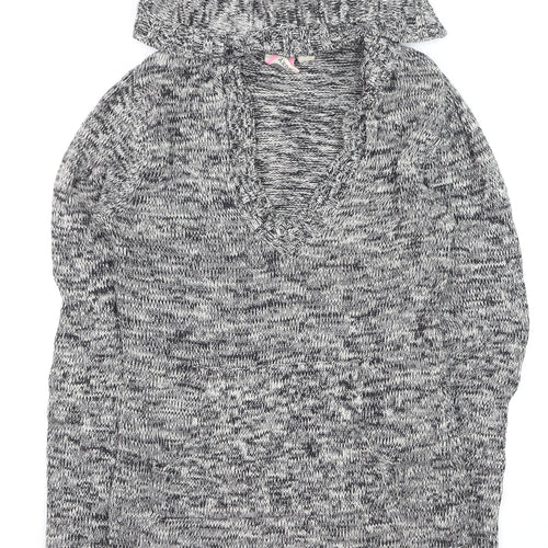 Roxy Women Grey Knit Hooded Pullover Jumper Size M