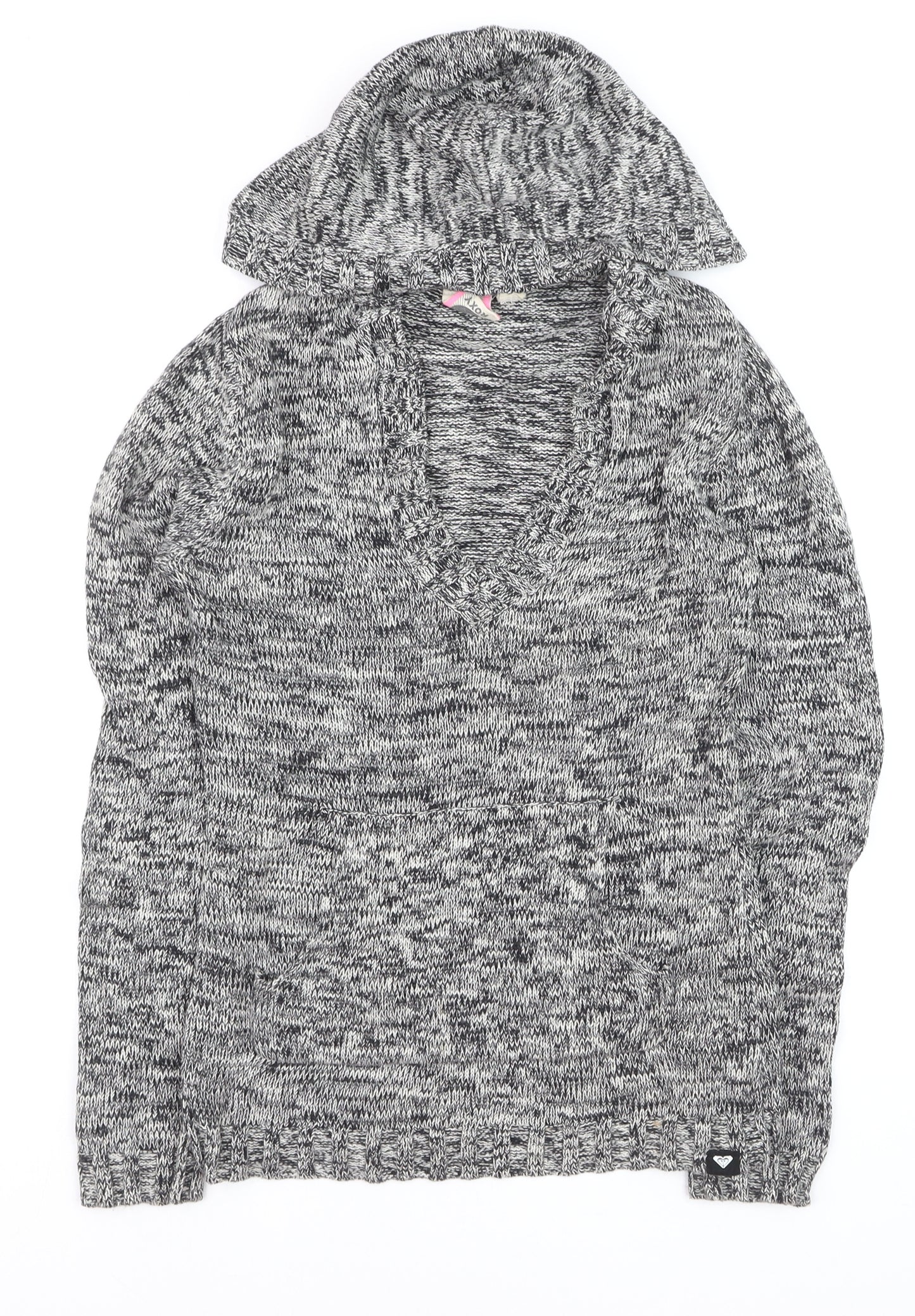 Roxy Women Grey Knit Hooded Pullover Jumper Size M
