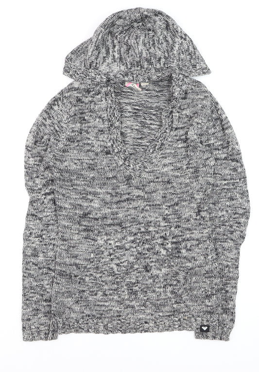 Roxy Women Grey Knit Hooded Pullover Jumper Size M