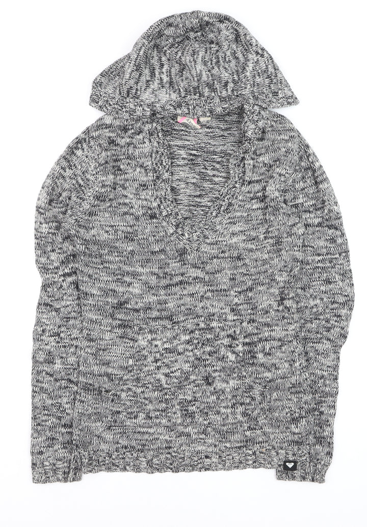 Roxy Women Grey Knit Hooded Pullover Jumper Size M