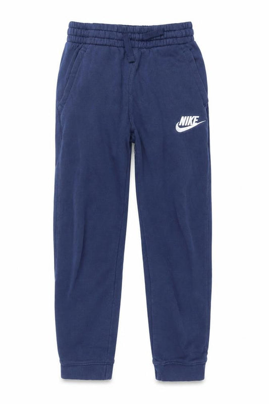 Front view of Nike boys’ blue jogger trousers 12-13 years elastic waist fleece activewear