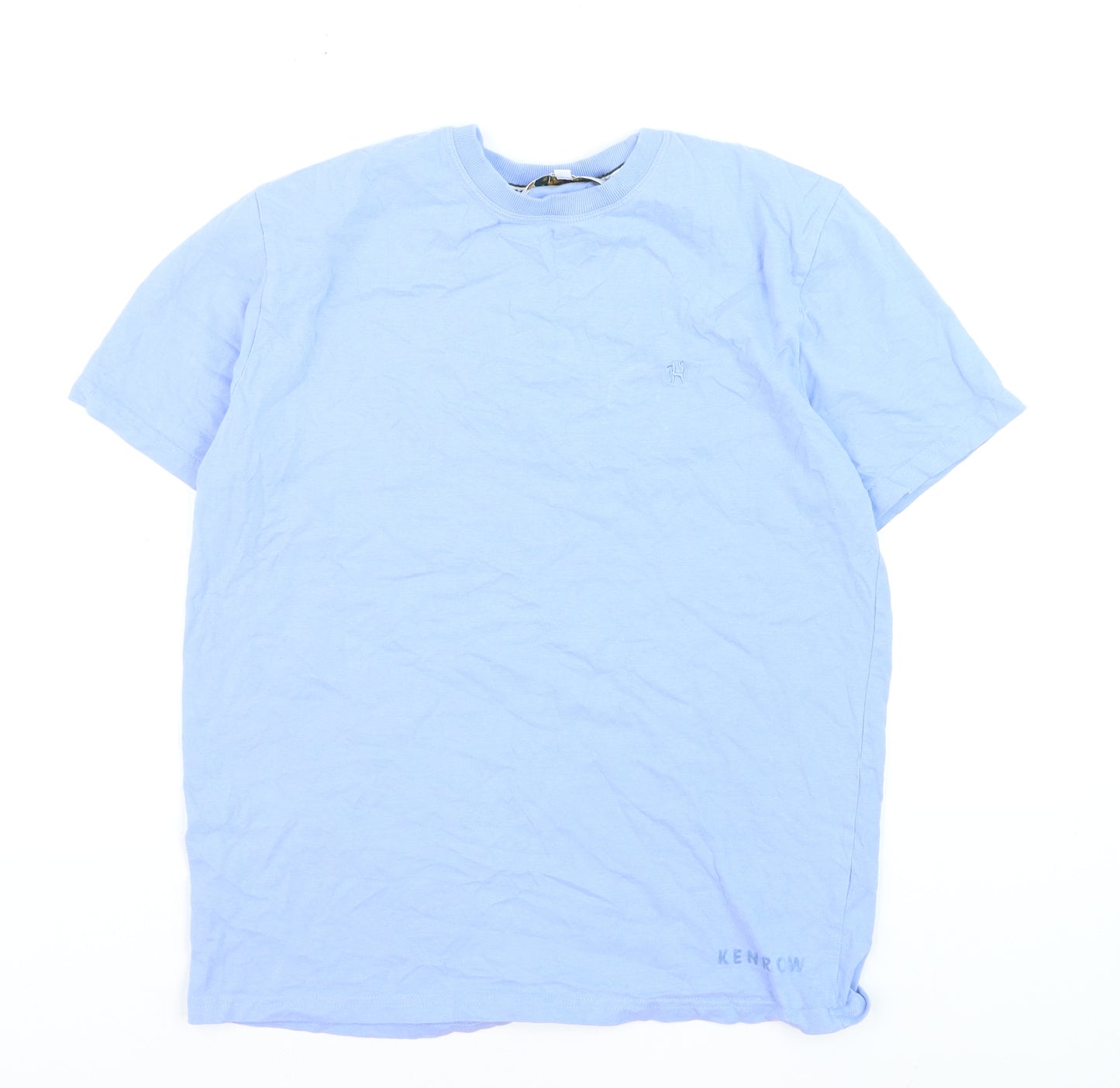 Kenrow Mens Blue Cotton Crew Neck Short Sleeve Regular T-Shirt M