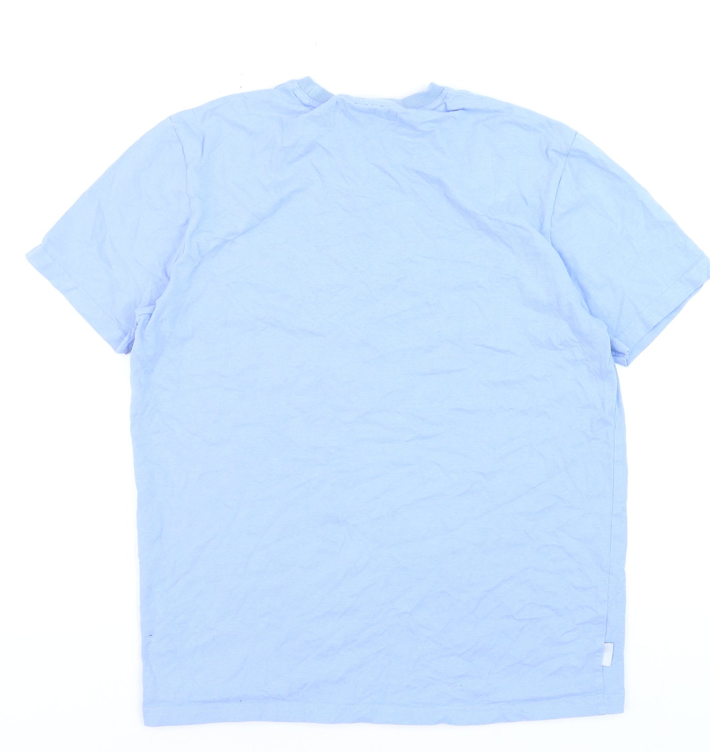 Kenrow Mens Blue Cotton Crew Neck Short Sleeve Regular T-Shirt M