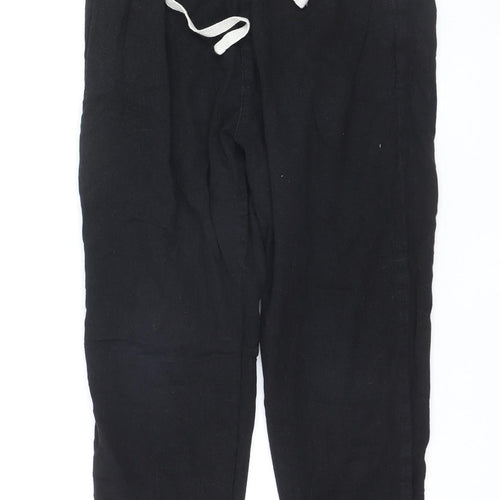 Zara Womens Black Linen Jogger Trousers XS Elastic Waist