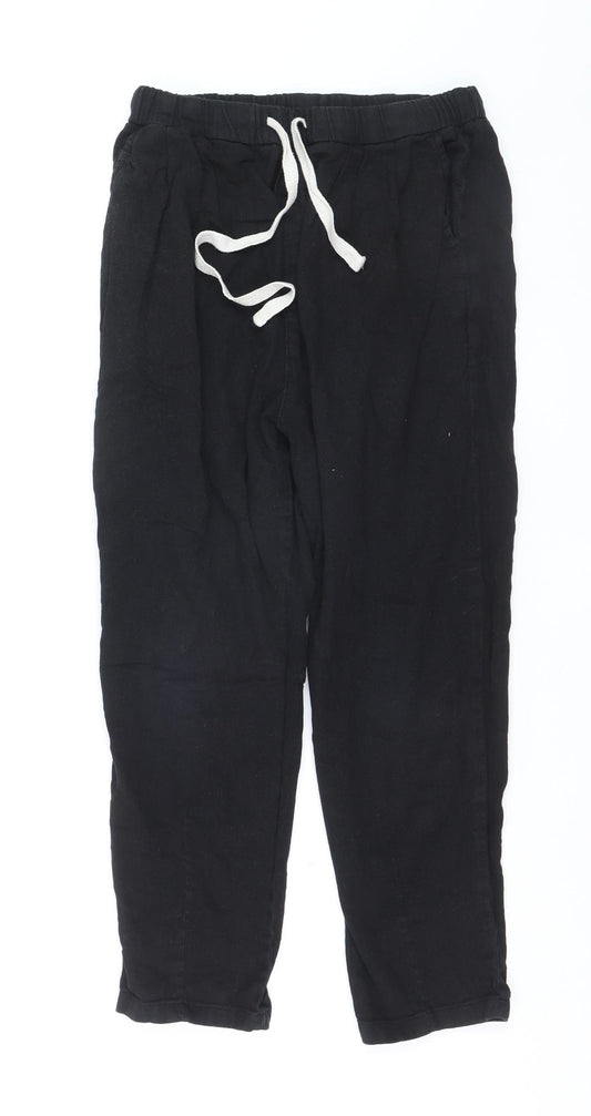Zara Womens Black Linen Jogger Trousers XS Elastic Waist