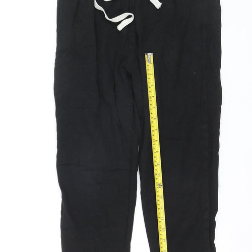Zara Womens Black Linen Jogger Trousers XS Elastic Waist