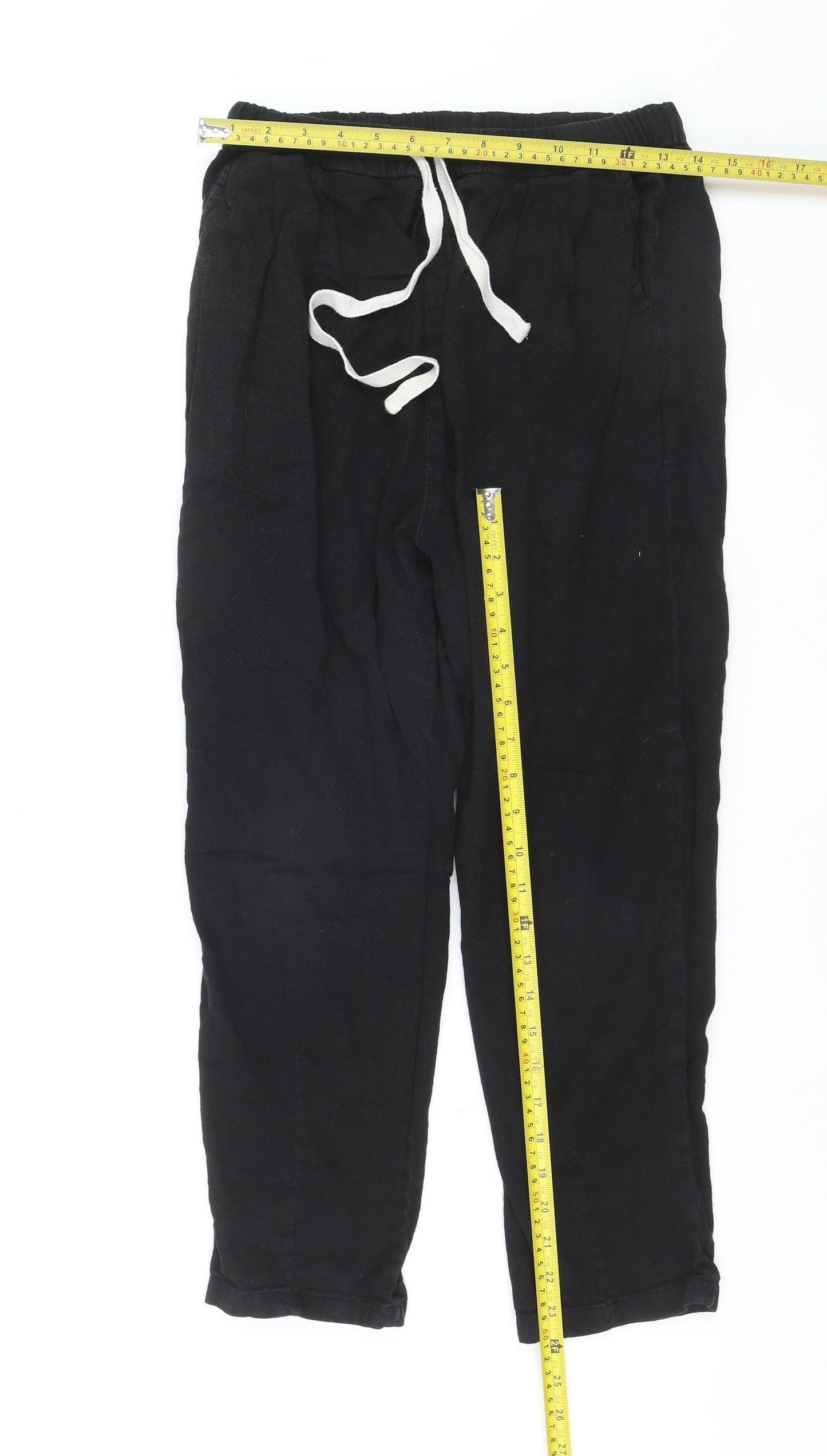 Zara Womens Black Linen Jogger Trousers XS Elastic Waist