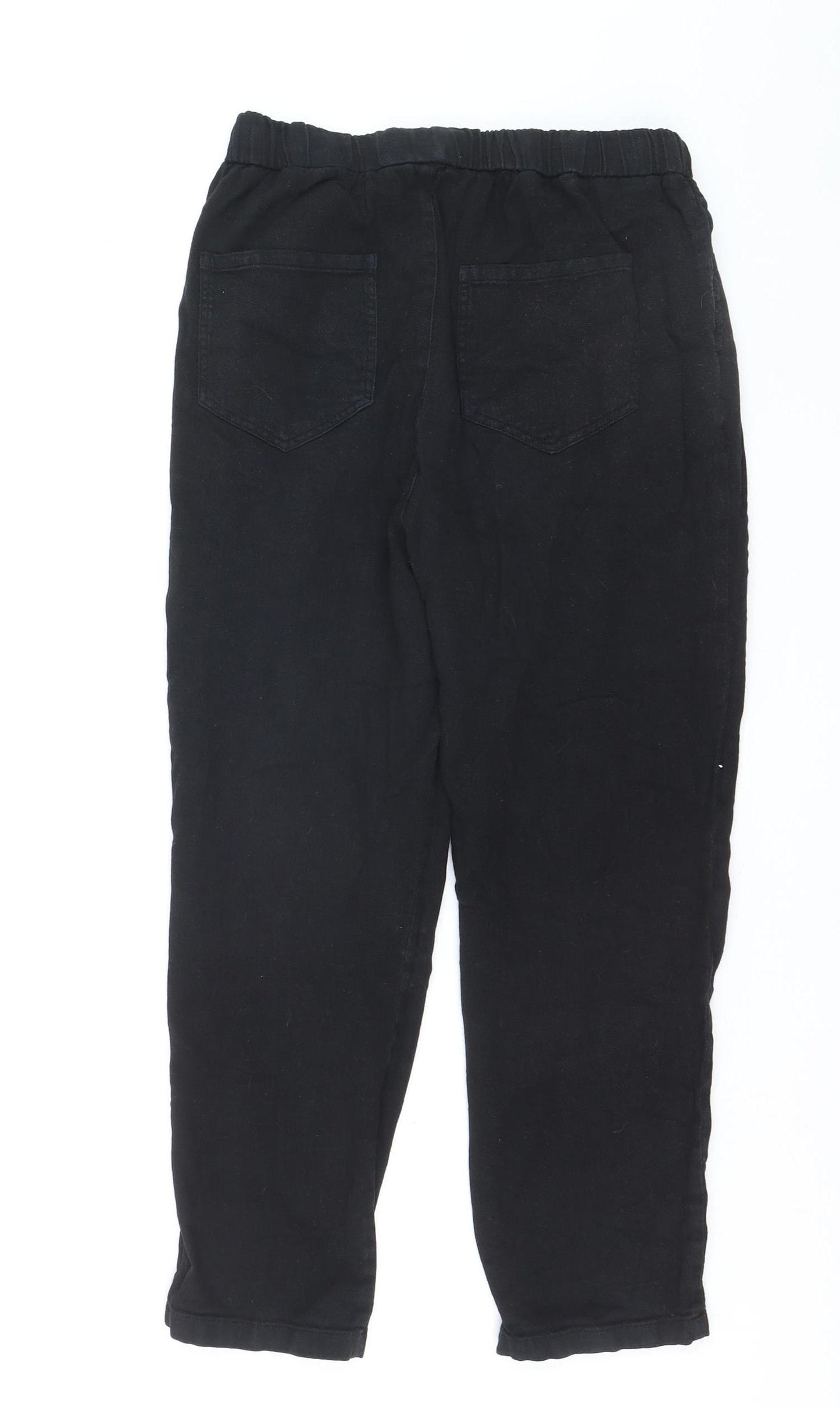 Zara Womens Black Linen Jogger Trousers XS Elastic Waist