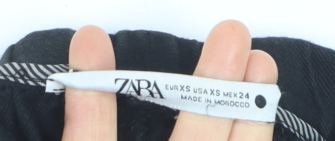 Zara Womens Black Linen Jogger Trousers XS Elastic Waist