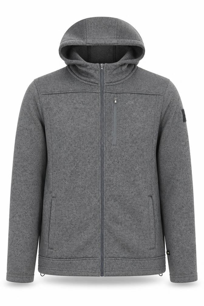 Front view of Möberg Men's Grey Hooded Full Zip Fleece Jacket, size L