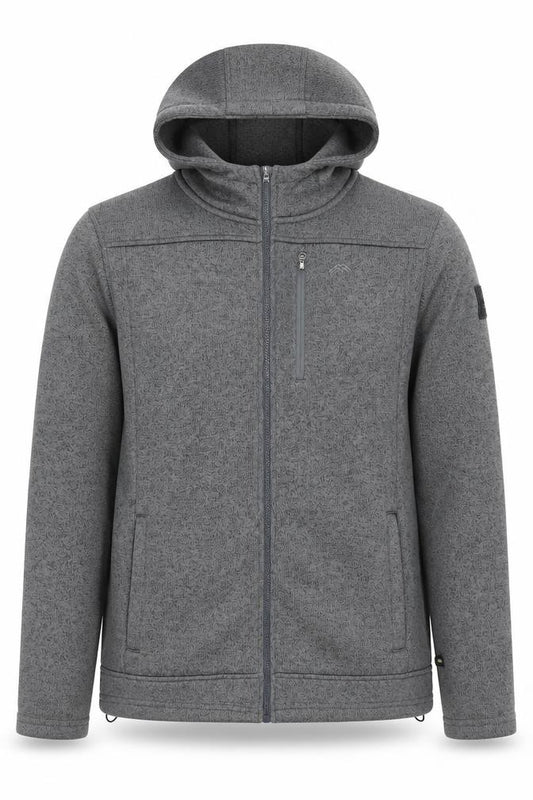 Front view of Möberg Men's Grey Hooded Full Zip Fleece Jacket, size L