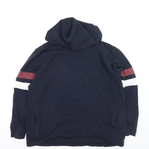 Avenue Men's Blue XL Pullover Hoodie with Striped Sleeves