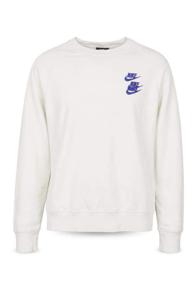 Front view of Nike Men's White XS Pullover Sweatshirt with City Print and Embroidered Logo
