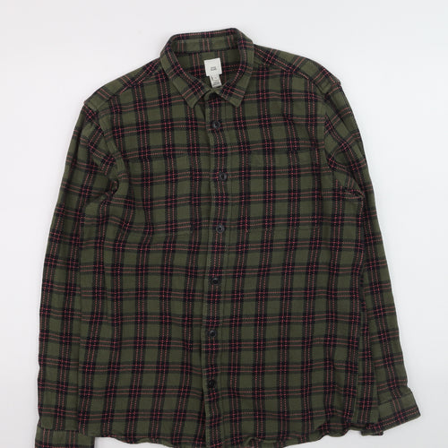 River Island Mens Green Checked Flannel Button-Up Shirt M