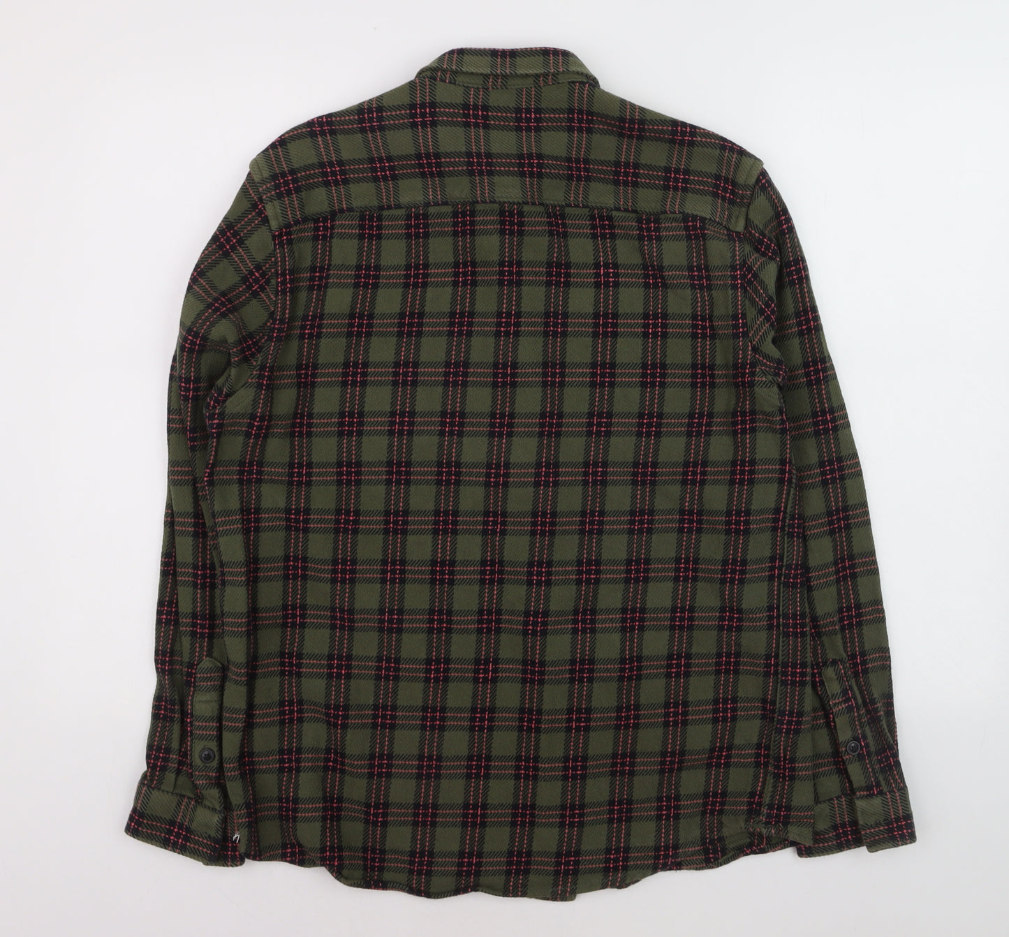 River Island Mens Green Checked Flannel Button-Up Shirt M