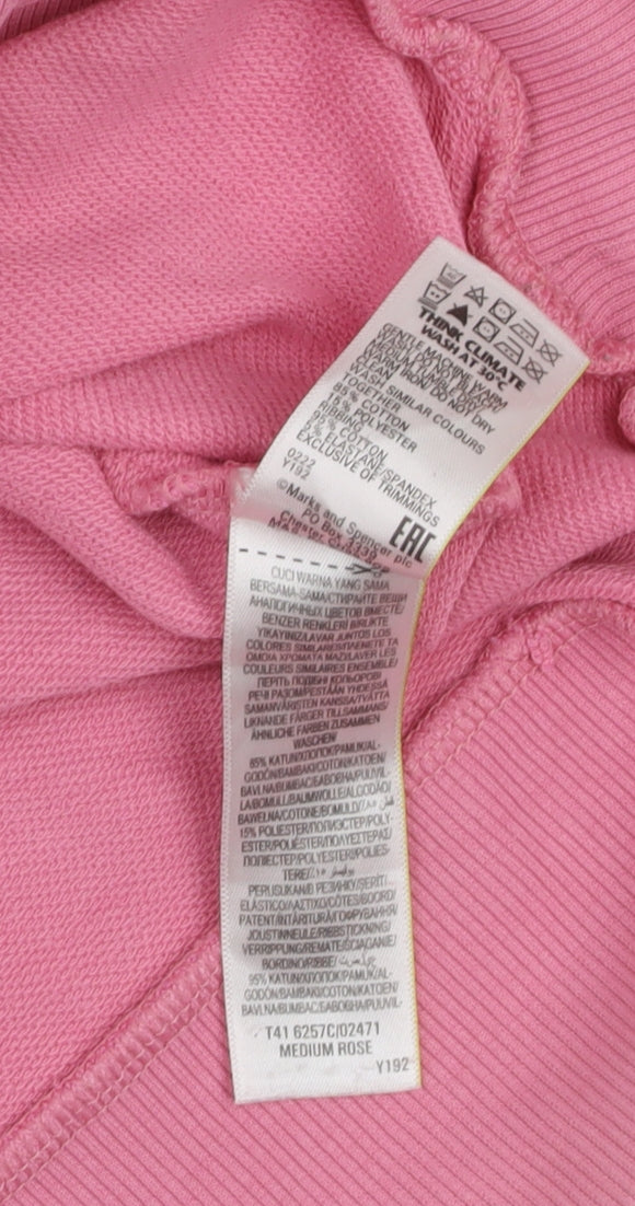 Marks and Spencer Women Pink Size 12 Pullover Hoodie Cotton Blend