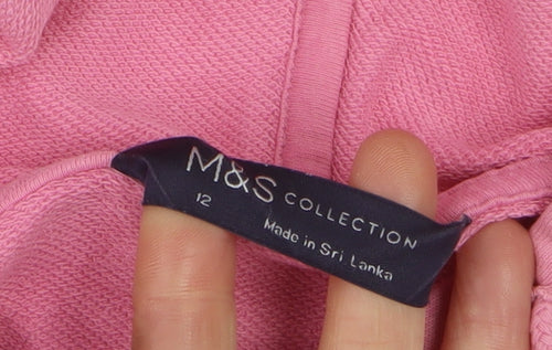 Marks and Spencer Women Pink Size 12 Pullover Hoodie Cotton Blend