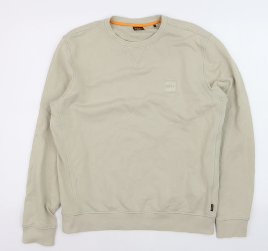 BOSS Men's Beige Crew Neck Cotton Sweatshirt Size S Regular Fit