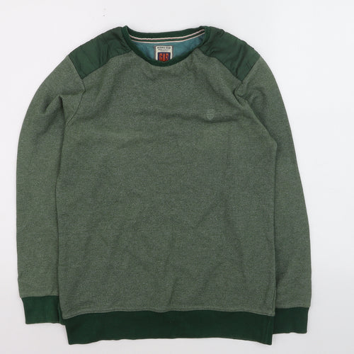 GAS Men's Green Cotton Blend Crew Neck Pullover Jumper Size S