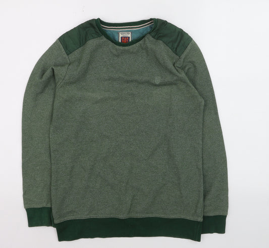 GAS Men's Green Cotton Blend Crew Neck Pullover Jumper Size S