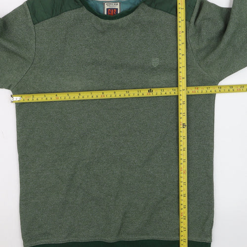 GAS Men's Green Cotton Blend Crew Neck Pullover Jumper Size S