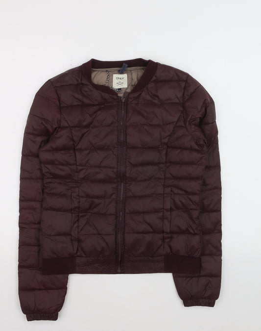 ONLY Women’s Brown Quilted Puffer Jacket Size 10 Lightweight Zip