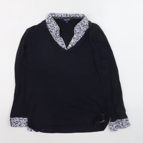 Maine New England Women's Blue Floral V-Neck Cotton Jumper Size 10