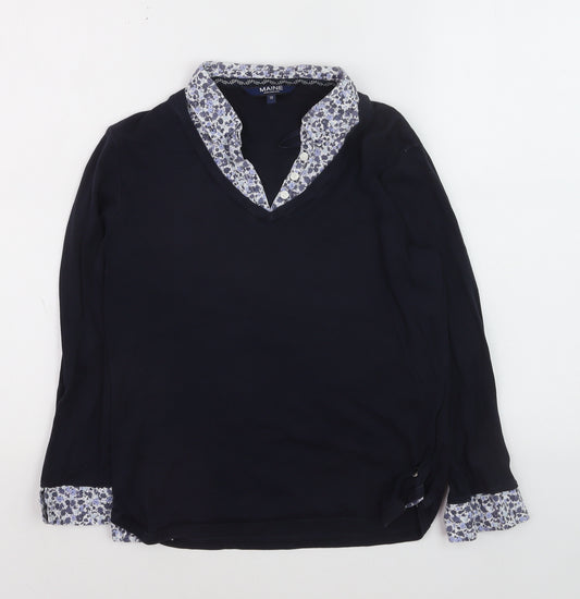 Maine New England Women's Blue Floral V-Neck Cotton Jumper Size 10