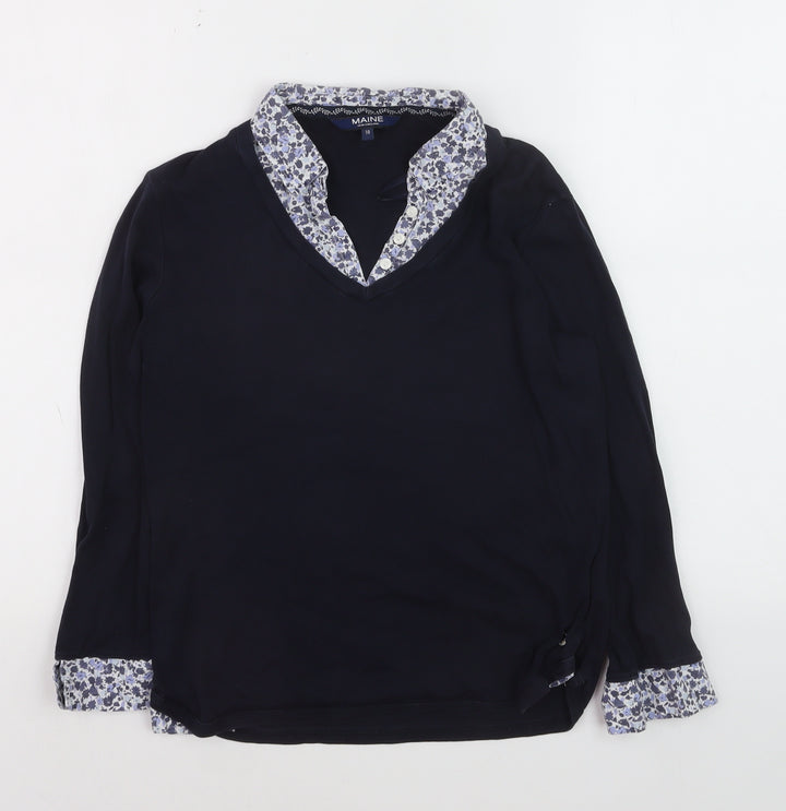 Maine New England Women's Blue Floral V-Neck Cotton Jumper Size 10
