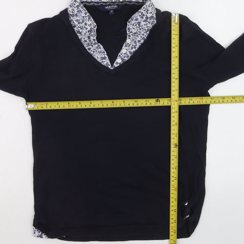 Maine New England Women's Blue Floral V-Neck Cotton Jumper Size 10
