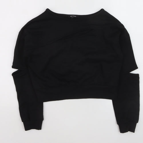 Boohoo Women Black Size 8 Cut-Out Sleeve Pullover Jumper