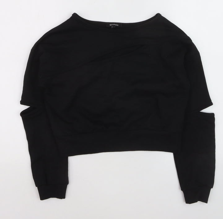 Boohoo Women Black Size 8 Cut-Out Sleeve Pullover Jumper