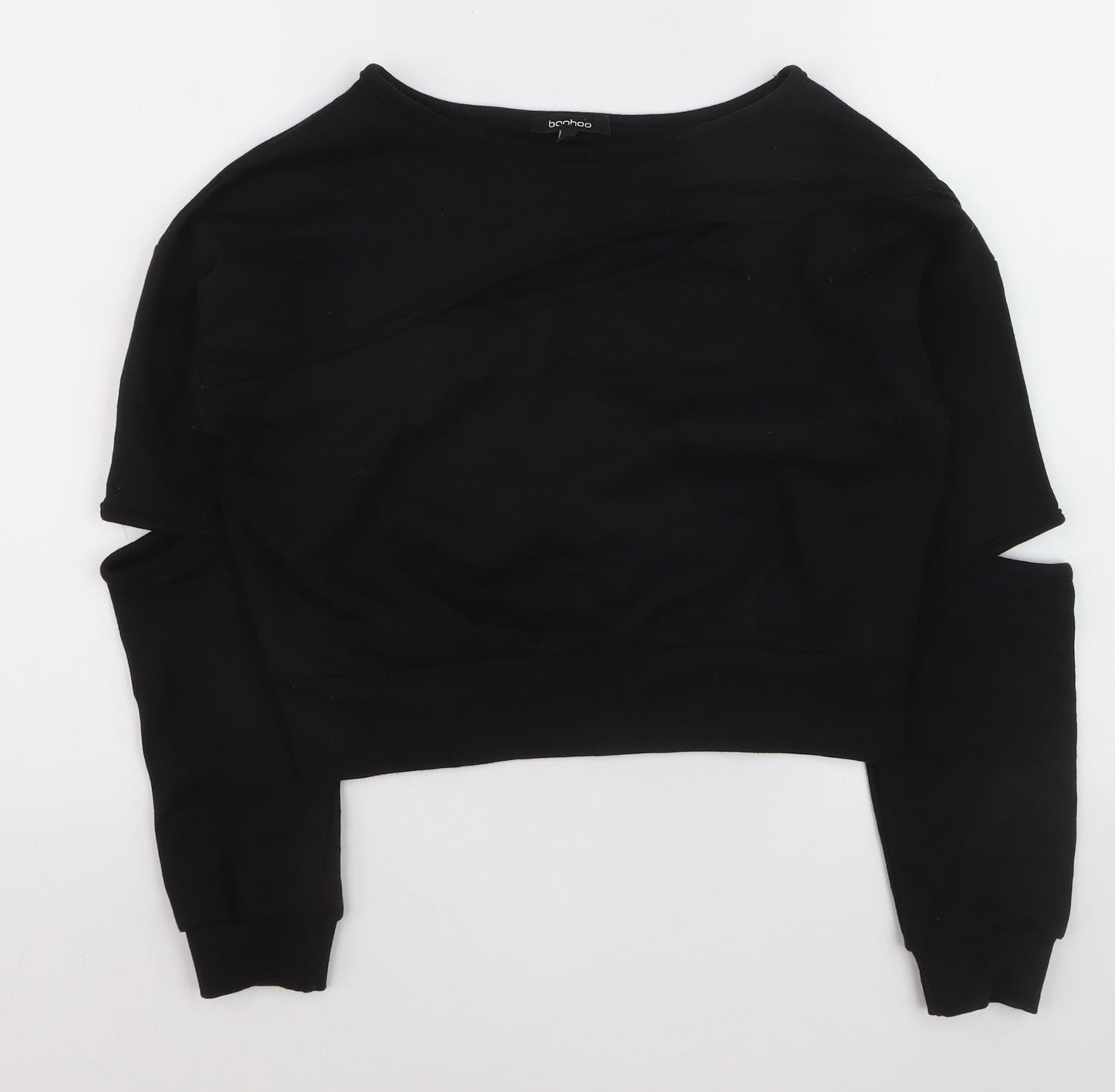 Boohoo Women Black Size 8 Cut-Out Sleeve Pullover Jumper