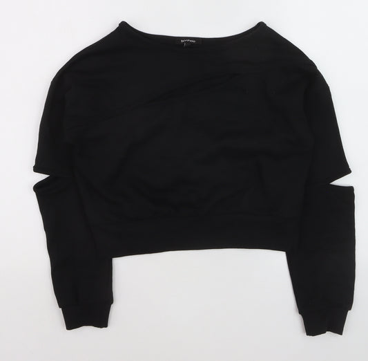 Boohoo Women Black Size 8 Cut-Out Sleeve Pullover Jumper