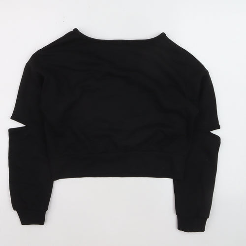 Boohoo Women Black Size 8 Cut-Out Sleeve Pullover Jumper