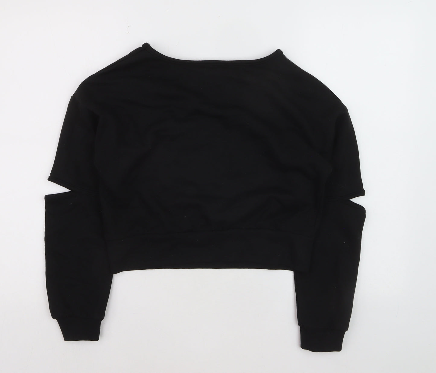 Boohoo Women Black Size 8 Cut-Out Sleeve Pullover Jumper