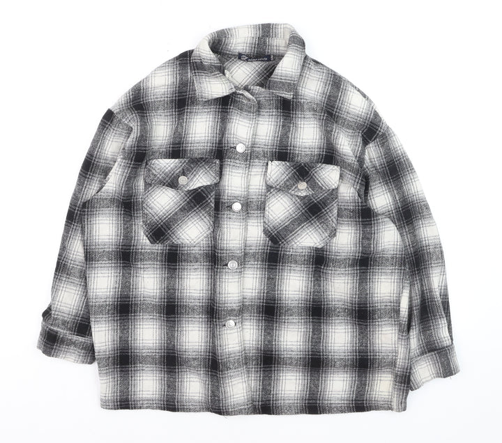 Olivier Vente Womens Grey Check Flannel Cardigan S Relaxed Fit