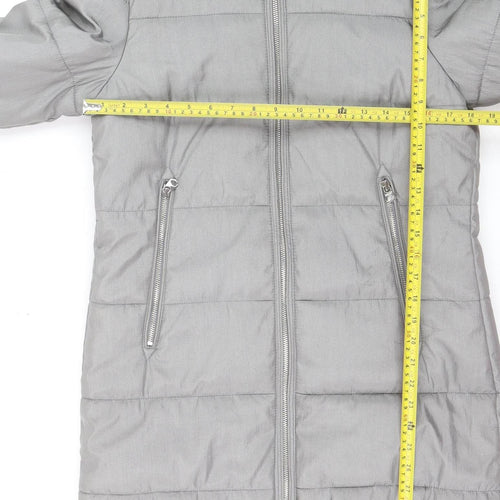 Marks and Spencer Women's Grey Faux Fur Trim Hooded Long Puffer Coat Size 10