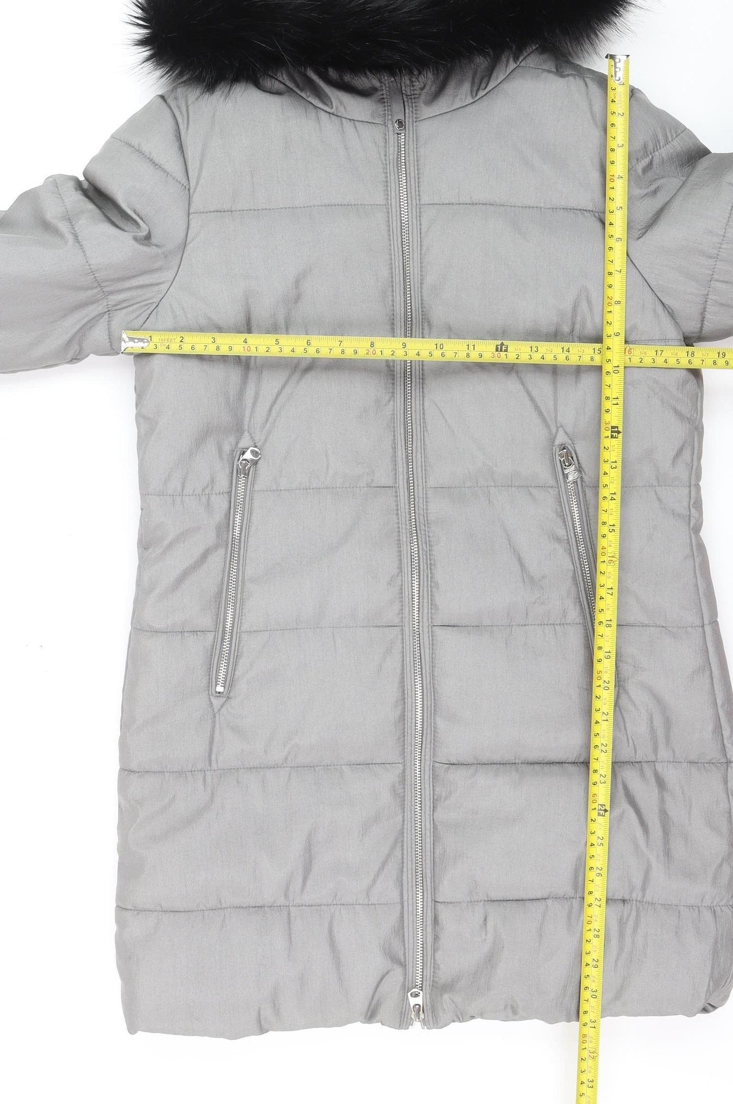 Marks and Spencer Women's Grey Faux Fur Trim Hooded Long Puffer Coat Size 10